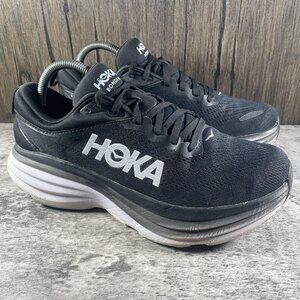 HOKA ONE ONE BONDI 8 WOMEN'S RUNNING SHOES BLACK/ WHITE SIZE 9.5 B